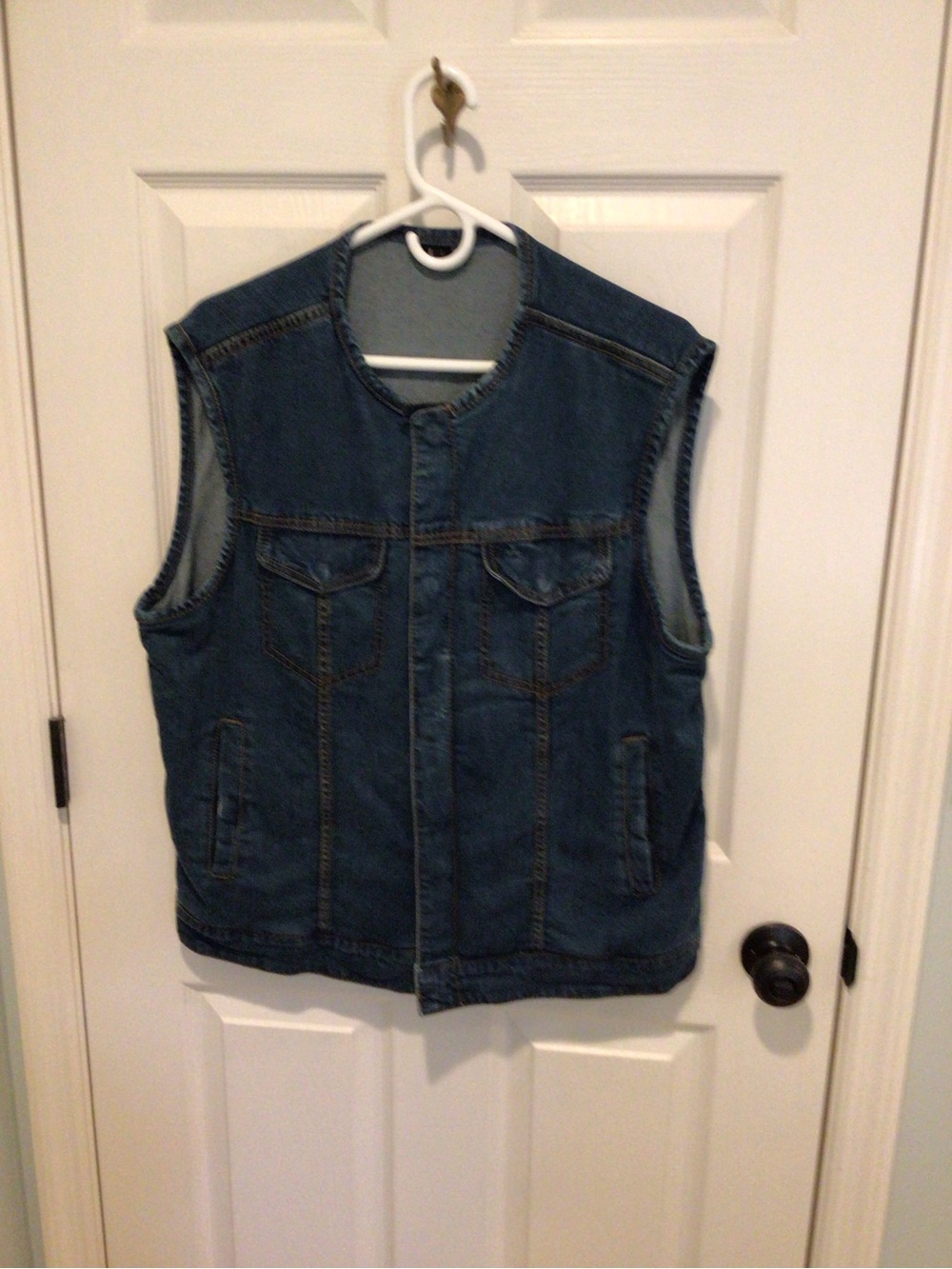 Sleeveless Denim Vest in Dark Blue - Casual Layering Vest